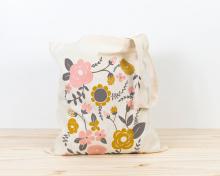 Printed canvas tote with long handle